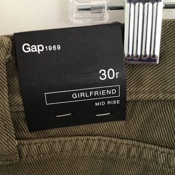 Gap girlfriend distressed cotton army olive green mid rise jeans sz 30 R - Picture 9 of 13